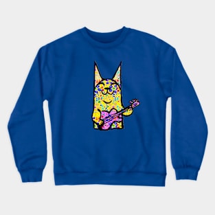 cat,guitar,rock,kitten,graffiti,luck,pop by LowEndGraphics Crewneck Sweatshirt